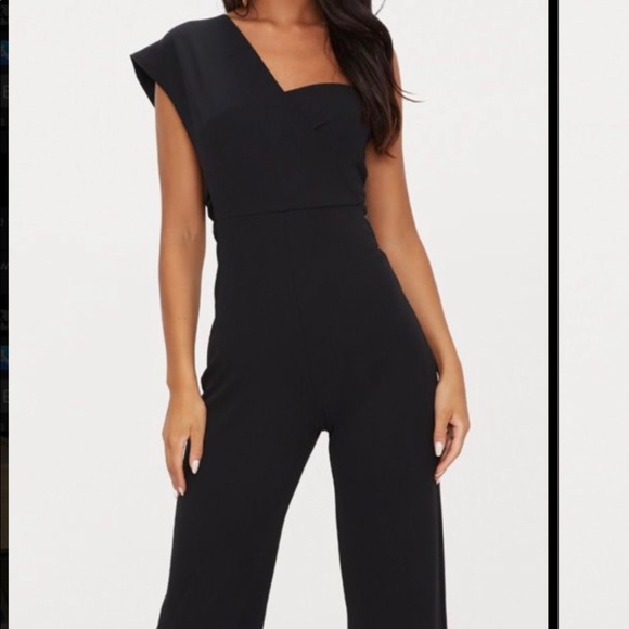 Black Drape One Shoulder Jumpsuit - Picture 2 of 8